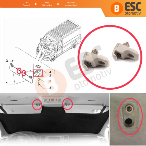 Fiat Ducato 250 Peugeot Boxer Citroen Jumper 2006-On için 2 Adet Güneşlik Tutucu Kancası Ayağı Klipsi Bej Renk 735566854