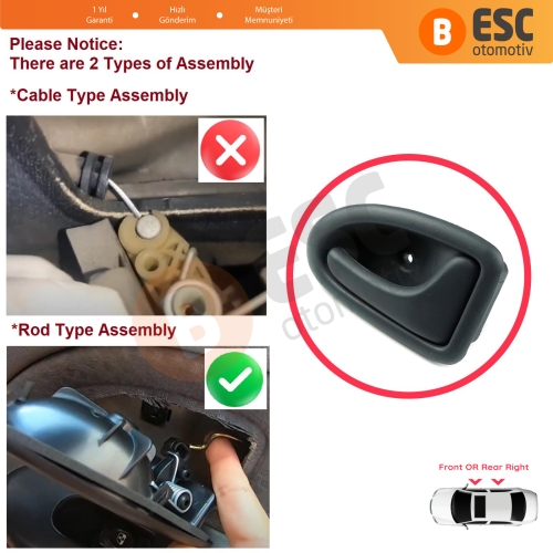 Renault Clio 2 Scenic Megane 1 Trafic Master 2 Mascott Logan 1 Movano Vivaro A Interstar Primastar 1 Daily 7700434717 İçin Gri Sağ Kapı İç Açma Kolu Kancalı Tip
