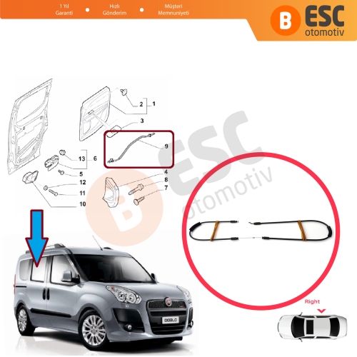 Fiat Doblo MK2 263 Opel Combo 51892696 için Sağ Sürgülü Orta Kapı Kilit Dış Açma Teli