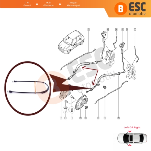 Renault Clio MK2 için Ön Kapı Kilit İç Açma Teli 7700413048