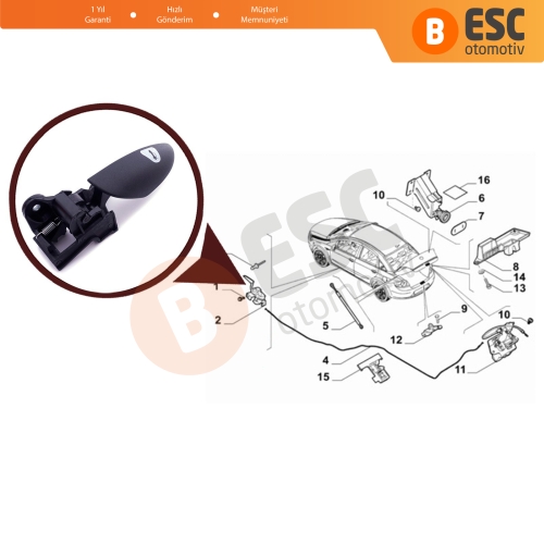 Fiat Linea için Bagaj İç Açma Kolu 735509394