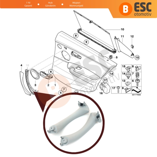 BMW 3 E90 E91 Iç Kapı Tutamak KAPAK Gri Sağ Sol 51417230849 51417230850