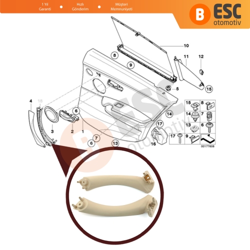 BMW 3 E90 E91 Iç Kapı Tutamak KAPAK Bej Sağ Sol 51417230849 51417230850