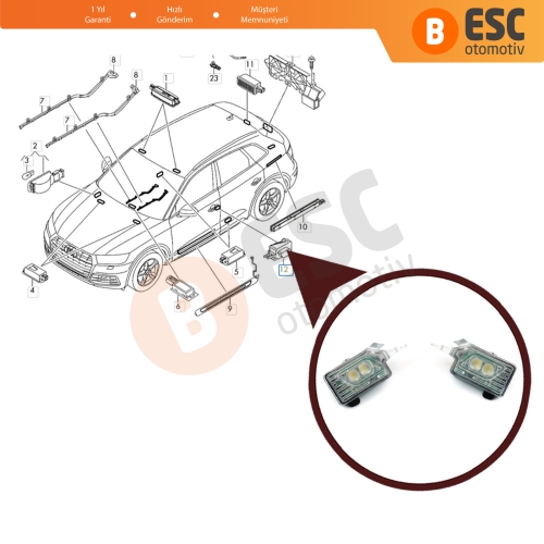 Audi A4 A5 Q5 için Kapı Açma Uyarı Lamba Seti 8W0947133, 8W0947134
