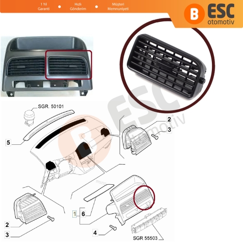 Fiat Linea Grande Punto Doblo 263 için Sağ Kalorifer Izgarası Ön Orta Kısım Havalandırma Difüzörü 735459180