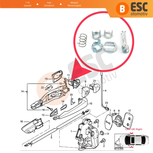 BMW 3 E46 323i 325i 328i 330i M3 1998-2007 51218244050 İçin Ön Kapı Kilidi Tamir Takımı 45 mm