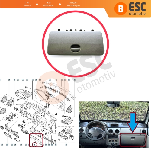 Renault Kangoo Nissan Kubistar MK1 X76 FC KC 1997-2009 8200181005 İçin Gri Torpido Alt Kapağı