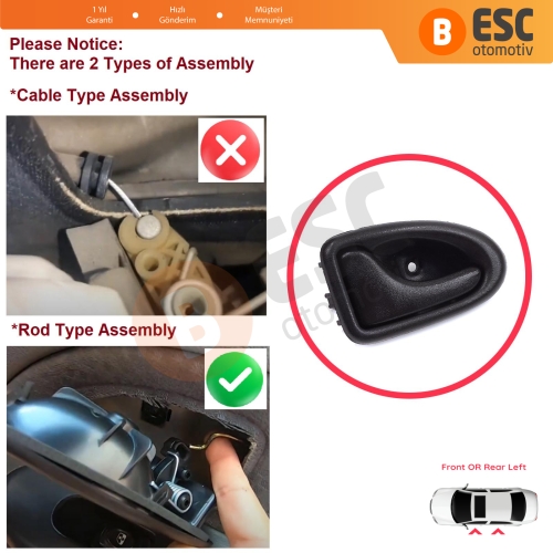 Renault Clio 2 Scenic Megane 1 Trafic Master 2 Mascott Logan 1 Movano Vivaro A Interstar Primastar 1 Daily 7700434716 İçin Siyah Sol Kapı İç Açma Kolu Kancalı Tip