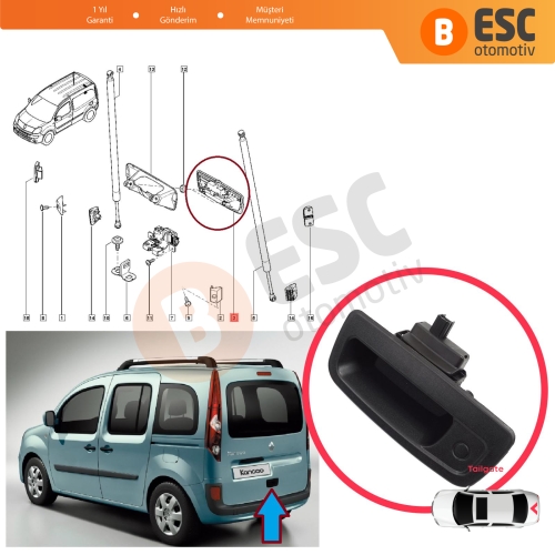 Renault Kangoo MK2 Express FW Be Bop KW Mercedes Citan W415 8200497807 için Tek Kapı Arka Bagaj Açma Kolu Siyah