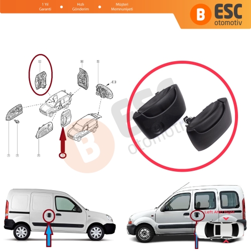 Renault Kangoo KC Express FC Nissan Kubistar MK1 X76 8200107371 8200107372 için Sağ Sol Yan Sürgülü Kapı Dış Açma Kolu Siyah