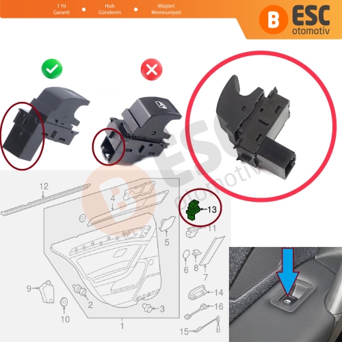 VW Crafter 2 Golf 7 Passat B8 Polo 6 Octavia 4 Superb 3 Leon 3 Ibiza 5 Ateca Audi A1 MK2 5G0959855D İçin Yolcu Kapı Tekli Cam Açma Düğmesi 4 Pin Anahtarı 