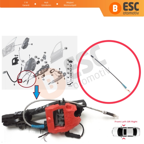 BMW 3 Series F30 F31 F35 F80 M3 LCI 2012-2019 51217259828 için Ön Dış Kapı Kolu Kilit Açma Teli