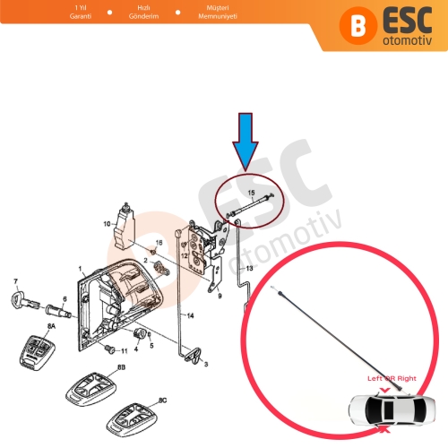 Scania Truck MK1 P G R T Series 2003-On 1498712 için Ön Kabin Kapı Kolu Kilit İç Açma Teli	