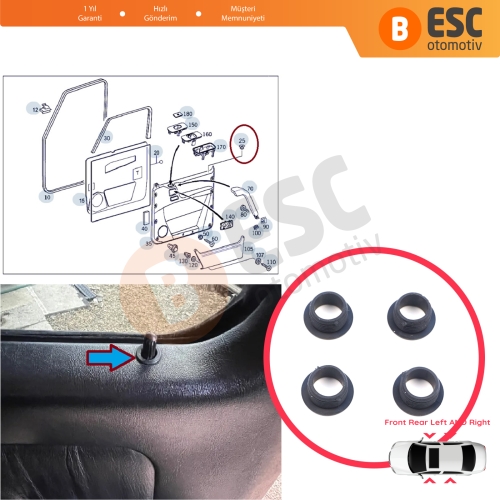Mercedes W124 W126 190 W201 W202 W203 C208 C209 W210 W168 W163 W460 W461 W463 2019921205 İçin 4 Adet Ön Arka Kapı Kilit Düğme Yuvası
