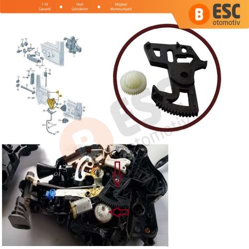 VW Caddy 3 T5 Caravelle İçin Arka Yan Sürgülü Kapı Merkezi Kilidi Tamir Dişli Seti 7H0827201BA 2K0843653