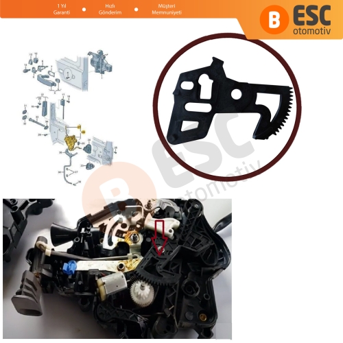 VW Caddy 3 T5 Caravelle İçin Arka Yan Sürgülü Kapı Merkezi Kilidi Tamir Dişlisi 7H0827201BA 2K0843653