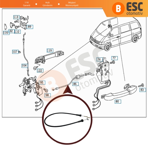 Mercedes Vito W638 İçin Ön Kapı İç Açma Teli 6387600404