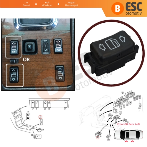 Mercedes W124 A124 C124 S124 W126 C126 W463 W201 190 A1248204610 İçin Sol Kapı Cam Açma Düğmesi