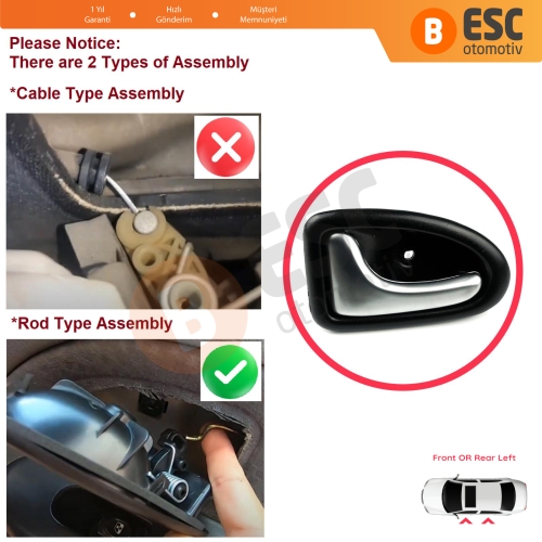 Renault Clio 2 Scenic Megane 1 Trafic Master 2 Mascott Logan 1 Movano Vivaro A Interstar Primastar 1 Daily 7700434716 İçin Krom Rengi Sol Kapı İç Açma Kolu Kancalı Tip
