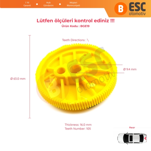 Seat Skoda VW İçin Arka Cam Silecek Dişlisi 6X0955711C Çap 63 mm, 105 Diş
