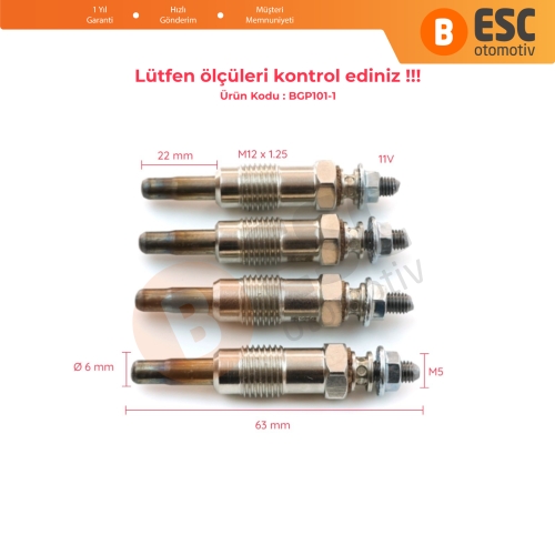 Ford Mazda 1.8 Dizel Motor İçin 4 Adet Kızdırma Bujisi 11 Volt 96FF6M090AA