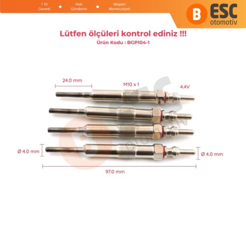 Renault Dacia Mercedes Nissan 1.5 dCi Motor İçin 4 Adet Kızdırma Bujisi 4.4 Volt 8200682592