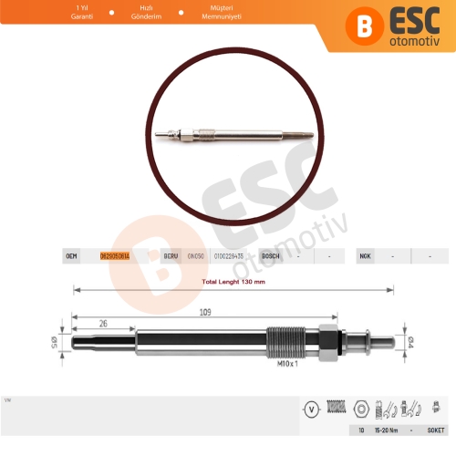 VW LT MK2 28-35 28-46 2.8 TDI İçin 4 Adet Kızdırma Bujisi 11.5 Volt 062905061A