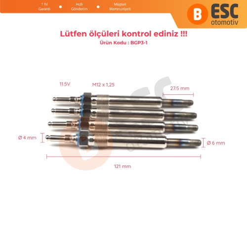 Mercedes İçin 4 Adet Isıtma Bujisi GX119, 0100226258, 88900724