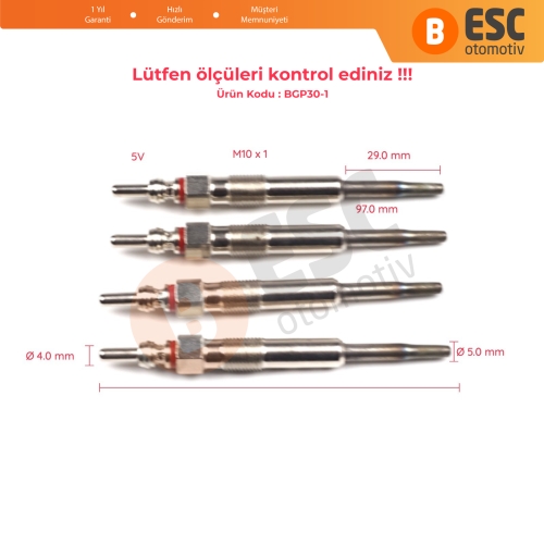 Audi VW Skoda Seat 1 9 2 0 İçin 4 Adet Isıtma Bujisi N10591603