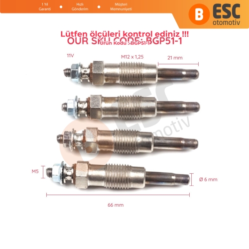 Ford Fiat Opel Renault 1 6 2 5 Dİçin 4 Adet Isıtma Bujisi GX68