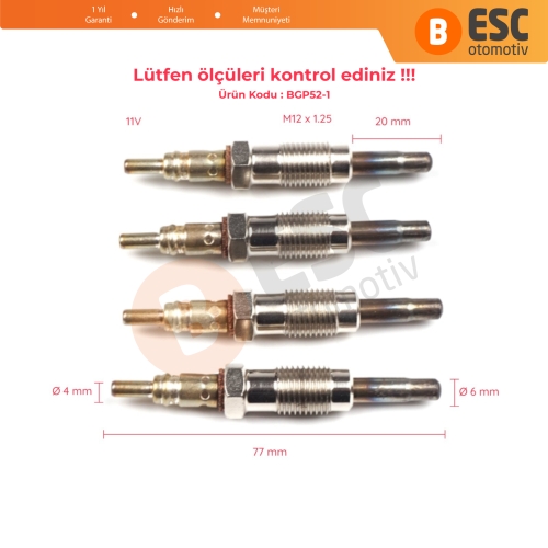 Fiat 1 9 D İçin 4 Adet Isıtma Bujisi GX91, 0100226391