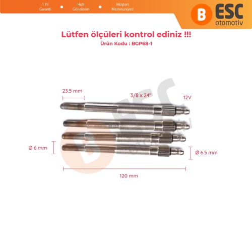 Caterpillar 3304 3306 İçin 4 Adet Isıtma Bujisi 12 Volt 3T9561