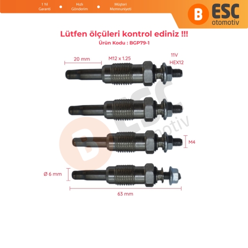 Audi Ford Mitsubishi Nissan Renault Seat Skoda Volvo VW 1.9 D DT TD TDi DTi Motor için 4 Adet Isıtma Bujisi 11 Volt 7700867617