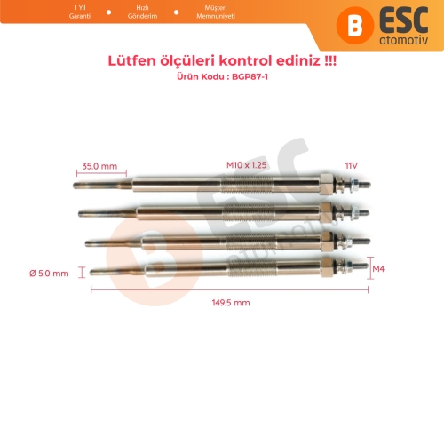 Mitsubishi Pajero V60 V80 Canter 35 55 İçin 4 Adet Isıtma Bujisi 11V ME203539