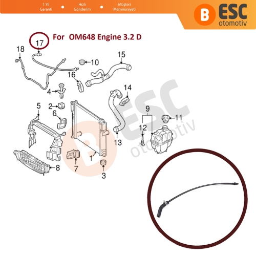 Mercedes E Class W211 E320 E280 OM648 3.2 D için Motor Soğutucu Taşma Hortumu Havalandırma Borusu 2115011525