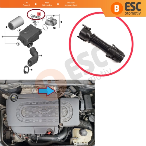Mini R55 R56 R57 R58 R59 R60 R61 BMW N47N Motor 13718513538 için Filtreli Hava Giriş Havalandırma Borusu Hortumu