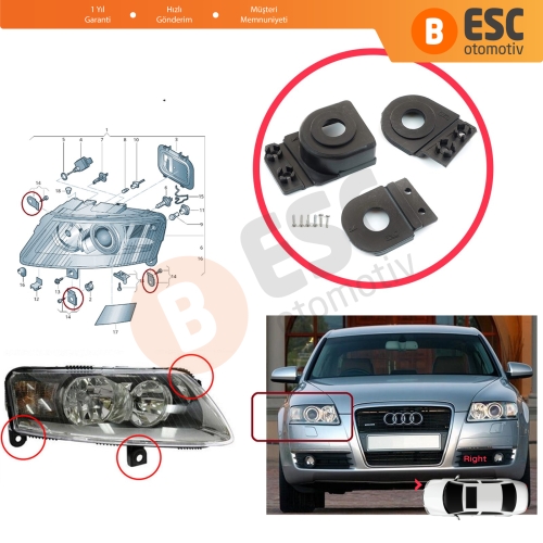 Audi A6 C6 S6 RS6 Avant Quattro Allroad 2004-2011 4F0998122 İçin Sağ Ön Taraf Far Tamir Seti