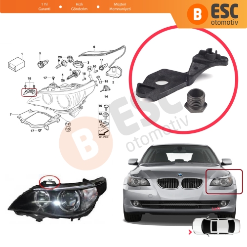 BMW 5 Serisi E60 E61 2003-2010 63126941478 İçin Sol Ön Taraf Far Tamir Seti 