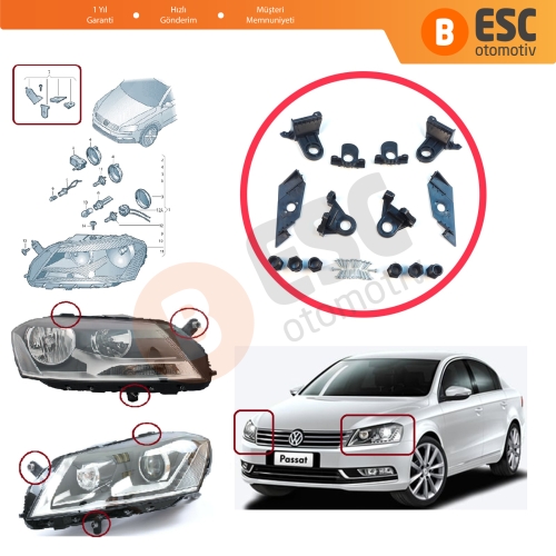 VW Passat 3C B7 362 365 2011-2014 3AA998225 3AA998226 İçin Sağ Sol Ön Far Ayak Tamir Seti