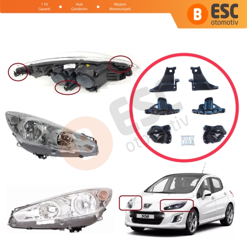 Peugeot 308 MK1 HB SW CC RCZ 408 T7 6212E3 6212E4 İçin Sağ Sol Ön Far Ayak Tamir Seti