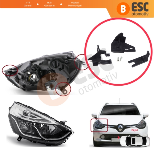 Renault Clio MK4 BH KH Estate HB Van 2012-2020 260106624R İçin Sağ Ön Far Ayak Tamir Seti