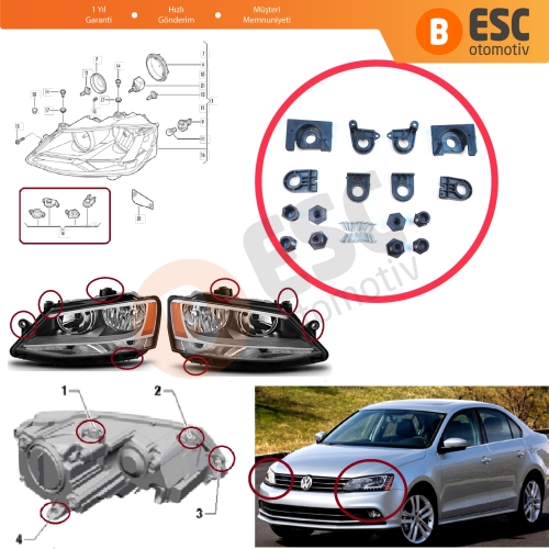 VW Jetta MK6 A6 5C6 2010-2018 5C7998225 5C7998226 İçin Sağ Sol Ön Far Ayak Tamir Seti