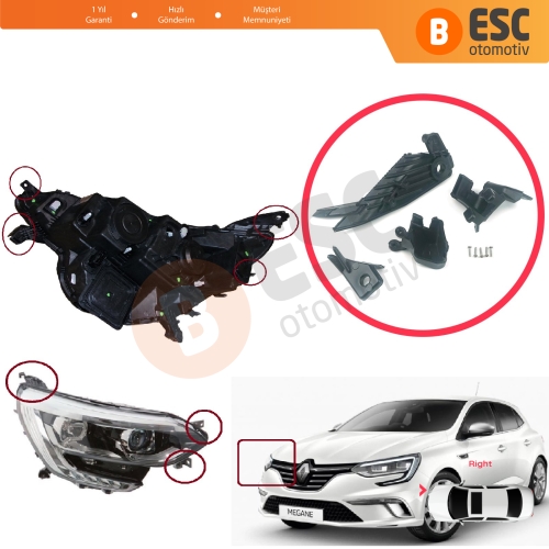 Renault Megane BFB K9A B9A MK4 2016-On 260100506R İçin Sağ Ön Far Ayak Tamir Seti