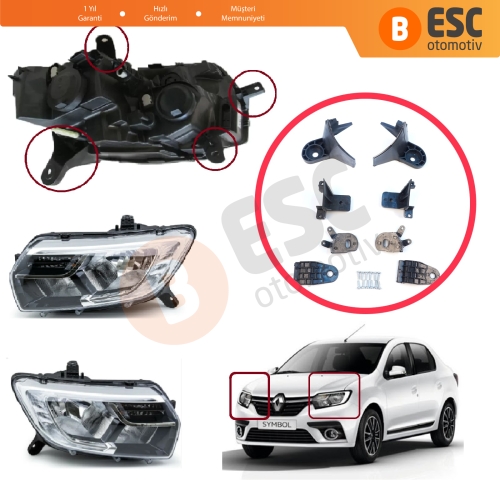 Renault Symbol MK3 Makyajlı Kasa 2017-On 260609154R 260102037R İçin Sağ Sol Ön Far Ayak Tamir Seti