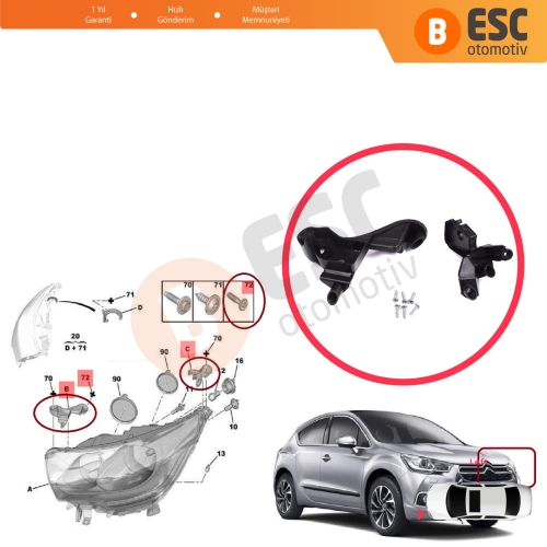 Citroen C4 MK2 B7 NC 2009-2018 DS4 MK1 NX 2010-2015 6212H1 İçin Sol Ön Far Ayak Tamir Seti