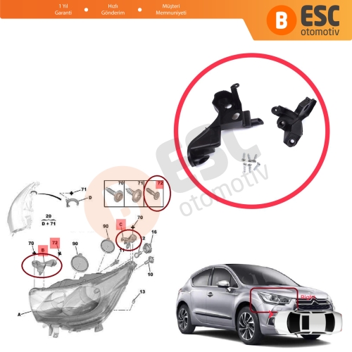 Citroen C4 MK2 B7 NC 2009-2018 DS4 MK1 NX 2010-2015 6212H0 İçin Sağ Ön Far Ayak Tamir Seti