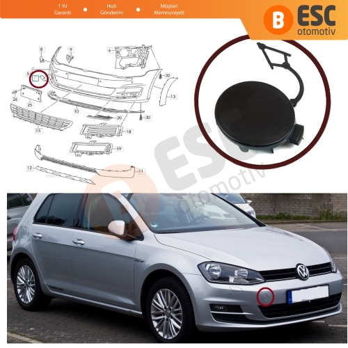 VW Golf MK7 için Ön Tampon Çeki Demiri Kapağı 5GG807241 ASTARLI