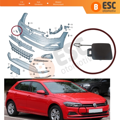 VW Polo 2018-2021 için Ön Tampon Çeki Demir Kapağı 2G0807241 ASTARLI