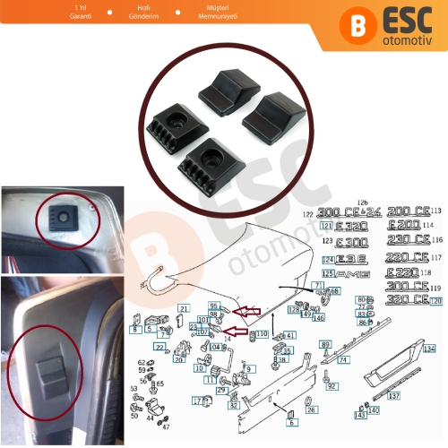 Mercedes W124 için Bagaj Takoz Seti 1247580044 1247580144A