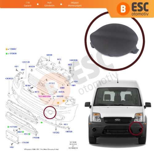 Ford Transit Tourneo Connect MK1 MAKYAJLI KASA 2009-2012 için Ön Tampon SOL Çeki Demir Kapağı 5028673 ASTARLI